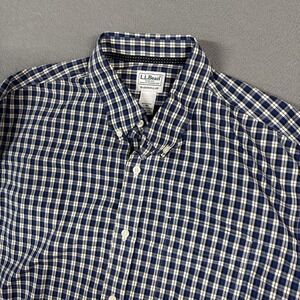 LL Bean Shirt Mens Large Blue Check Traditional Fit Long Sleeve Button Down